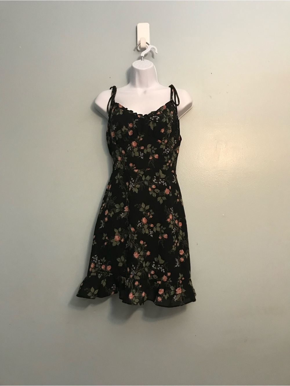 MOONSEA Floral Tie-Strap Sundress - Black with Pink Bloom
